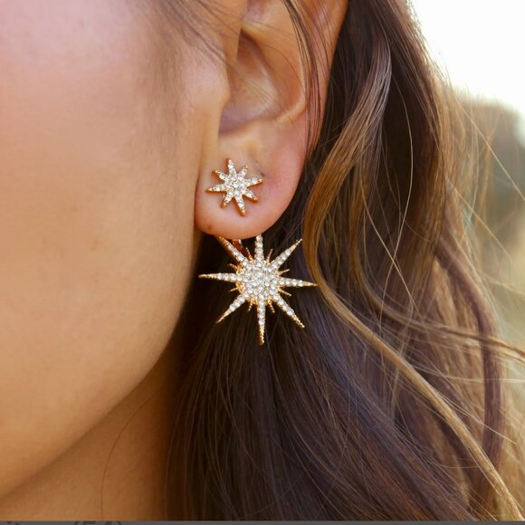 Elegant Starburst Crystal Ear Jacket Earrings Estate Piece - Picture 3 of 12